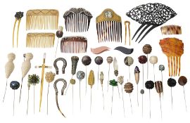 A collection of combs and hair pins