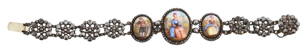 An 19th century painted porcelain and cut steel bracelet