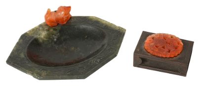 An American silver matchbox holder and a Chinese nephrite jade ashtray