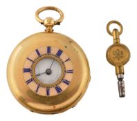 A late 19th century Swiss 18K gold ladies half hunter pocket watch
