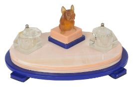 A 1930s Art Deco coloured glass inkstand