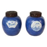 A pair of 19th century Chinese powder blue ginger jars