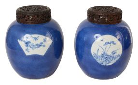 A pair of 19th century Chinese powder blue ginger jars