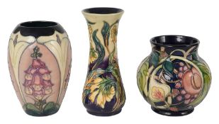 A Moorcroft 'Queen's Choice' pattern vase vase and 2 others