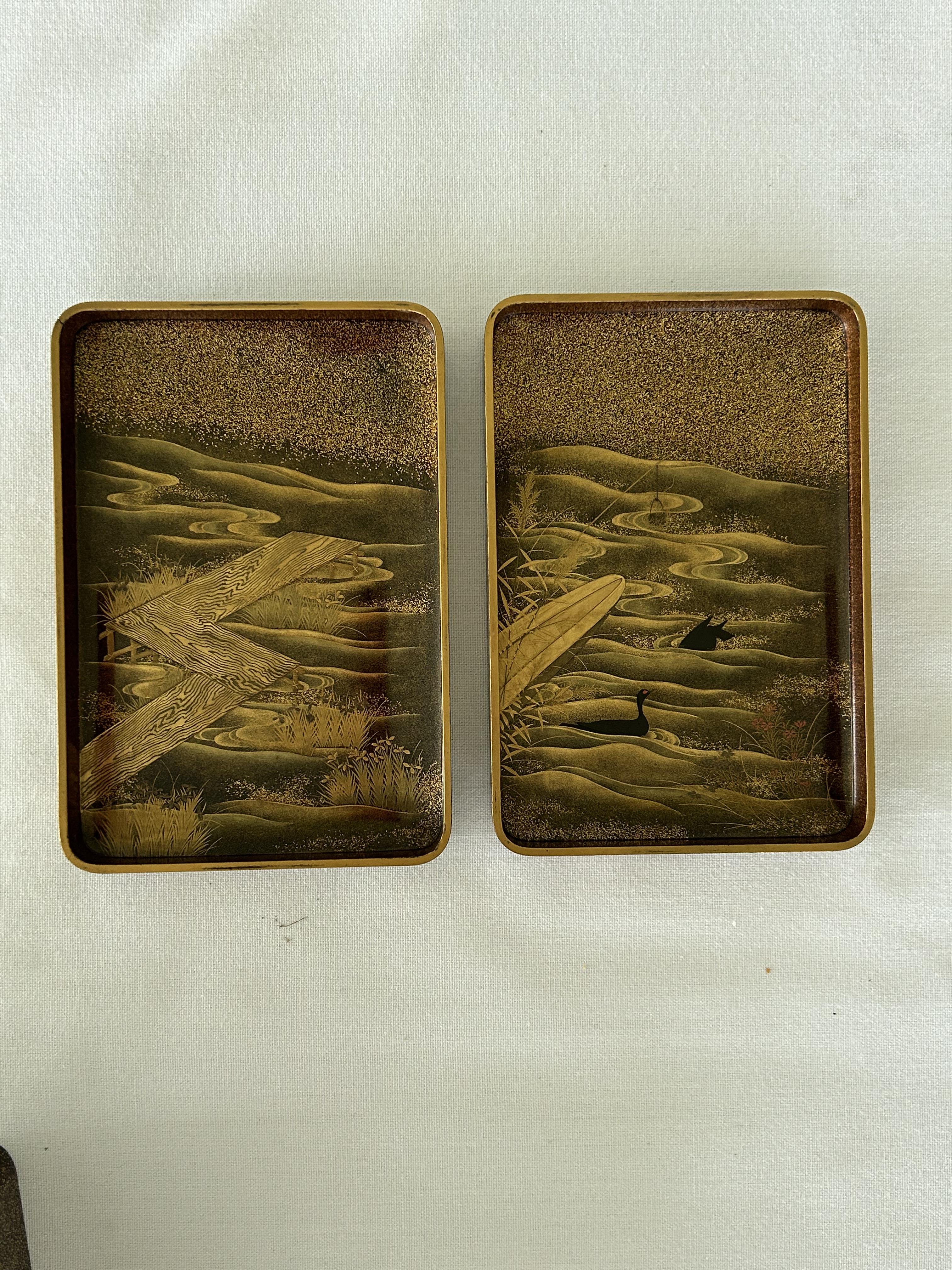 A 19th century Japanese gold lacquer box with interior tray and two boxes - Image 11 of 23