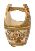 A Japanese Meiji Period satsuma earthenware Teoke well bucket vase
