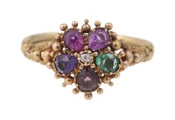 A late Regency/early Victorian gem-set sentimental acrostic cluster ring