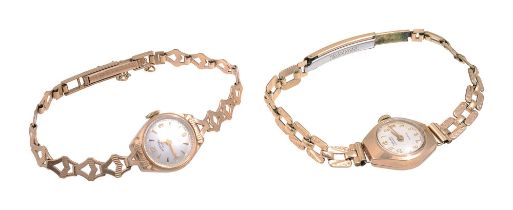 Two ladies 9ct gold bracelet wristwatches