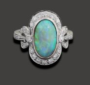 A black opal and diamond-set ring