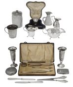 A collection of silver to include a cased egg cup and spoon