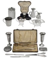 A collection of silver to include a cased egg cup and spoon