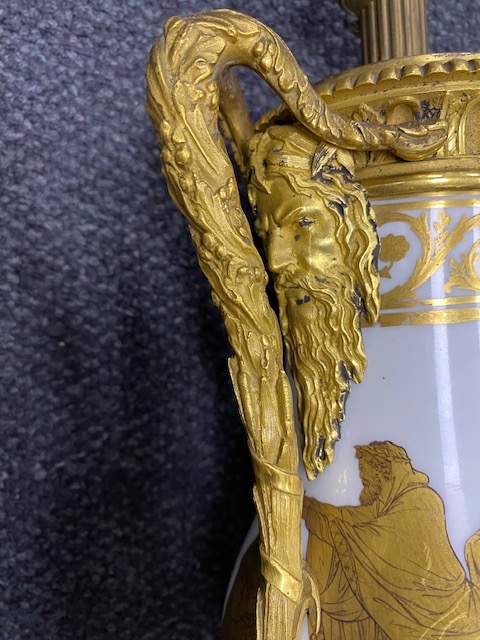 A 19th century French ormolu mounted Neoclassical porcelain table lamp - Image 5 of 6