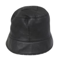 A Chanel black leather reversible CC logo hat