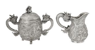 Chinese export silver twin handled sugar vase and a milk jug