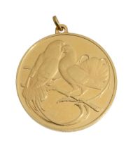 A 18ct gold turtle doves medallion by John Pinches