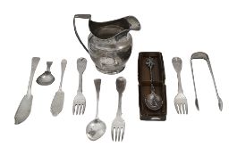 A George III silver cream jug and other silver