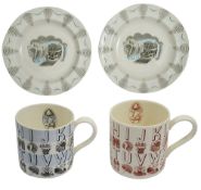 Eric Ravilious for Wedgwood, two mugs and two plates