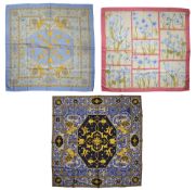 Three Longchamp silk scarves