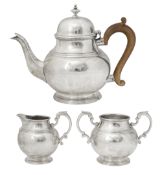 A George V and later matched three piece silver bachelors tea service