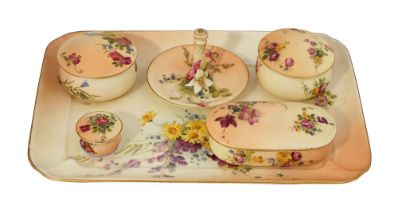 A Royal Worcester blush ivory six piece dressing table set