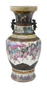 A late 19th century Chinese Nanking crackle glazed famille rose vase
