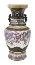 A late 19th century Chinese Nanking crackle glazed famille rose vase