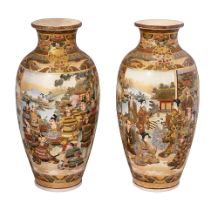 A large pair of Japanese Meiji period Satsuma earthenware vases
