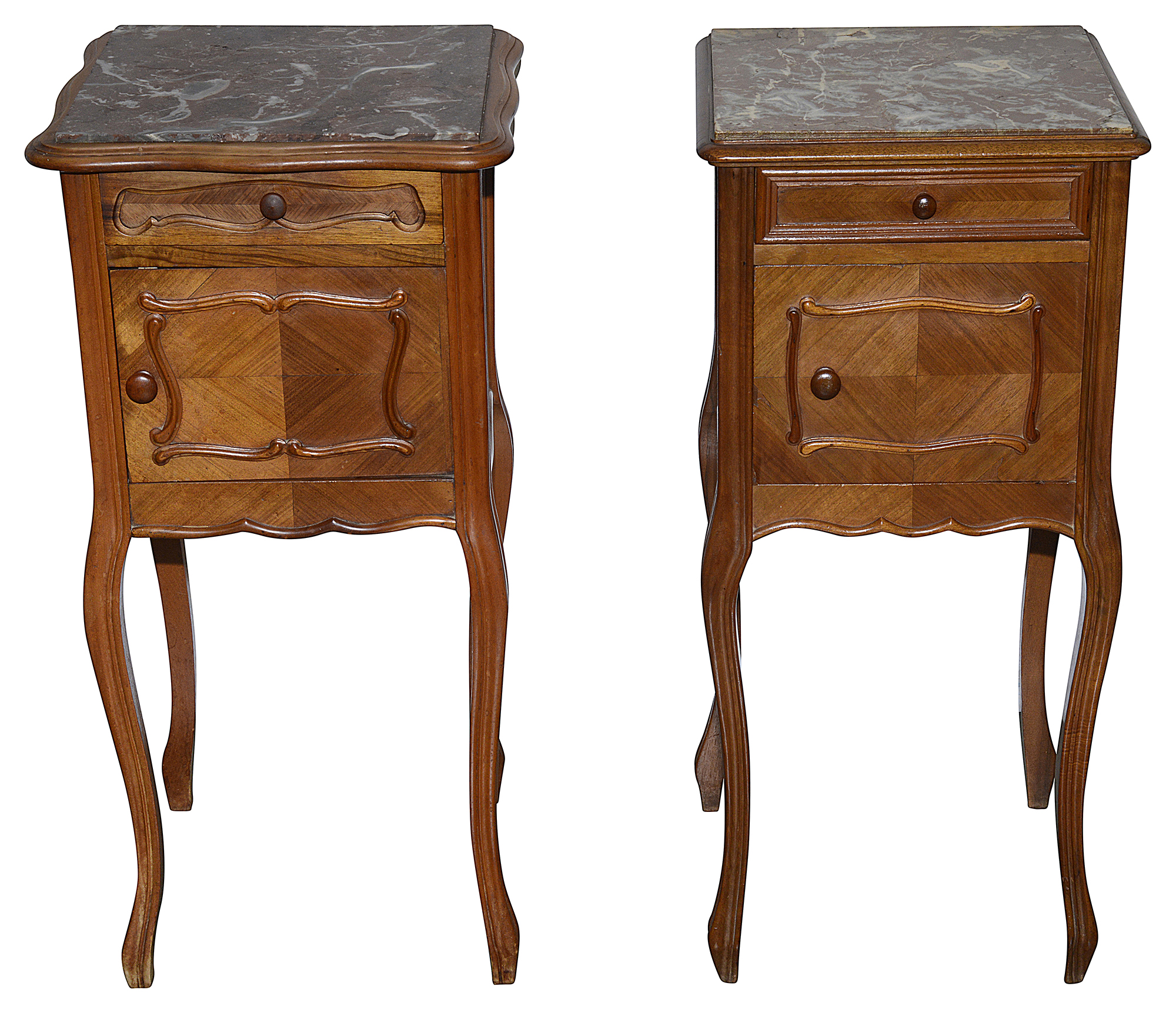 Two French rosewood bedside cabinets