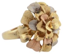 An 18ct gold tri-coloured floral dress ring