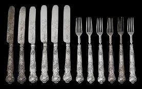 A set of twelve Victorian silver dessert forks and knives