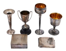An Elizabeth II silver goblet and other silver