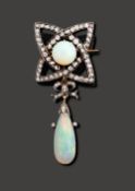 A late 19th/early 20th century opal and diamond-set pendant brooch