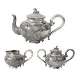 An early 20th century Chinese export silver three piece tea service