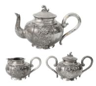 An early 20th century Chinese export silver three piece tea service