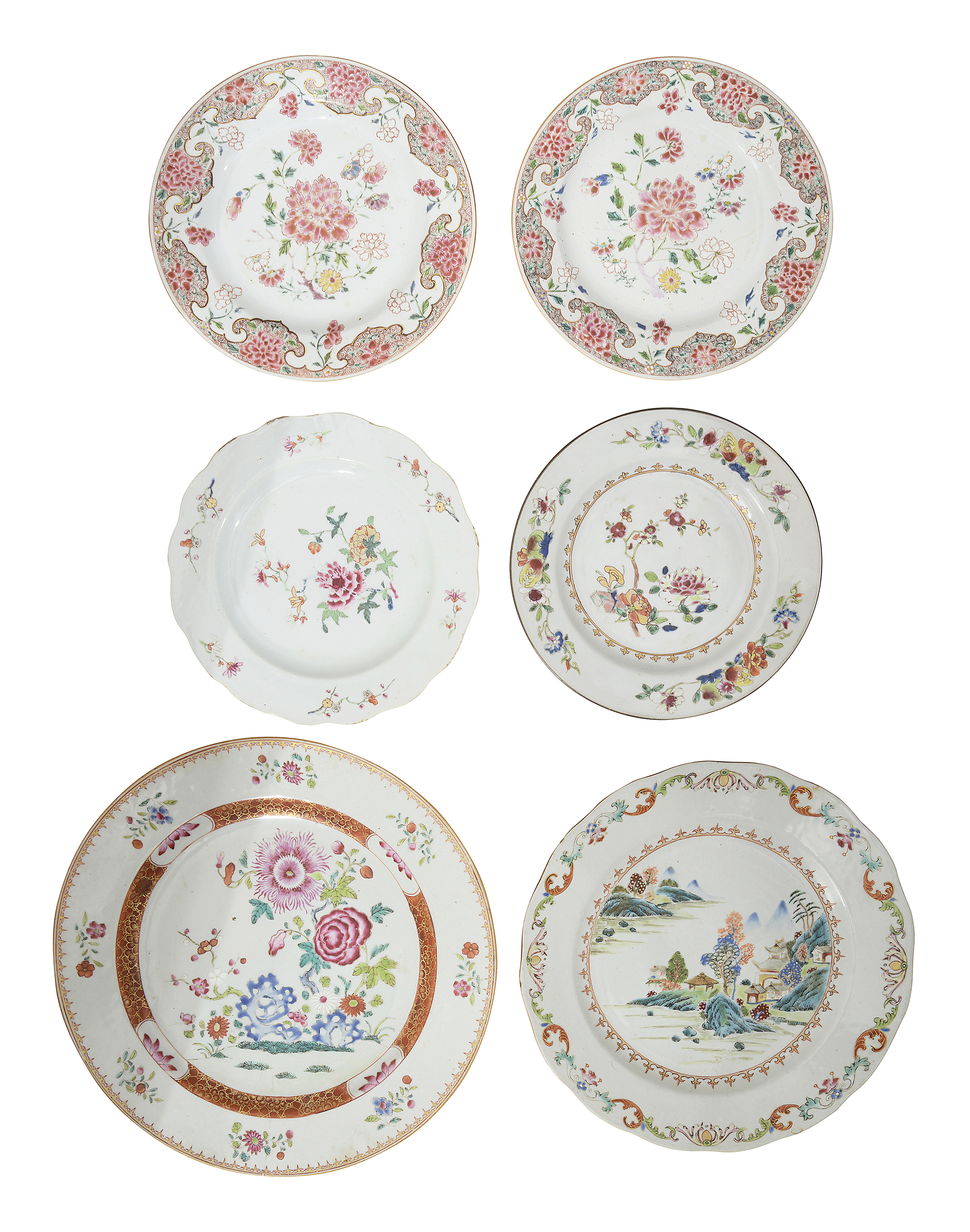 A group of six Chinese famille rose porcelain plates