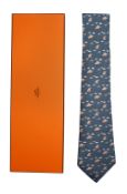 A steel blue Hermes silk tie