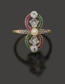 An early 20th century pearl and gem-set ring