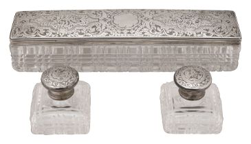 Late Victorian silver mounted inkwell and lidded jar