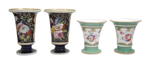 Two pairs of early 19th century English porcelain spill vases