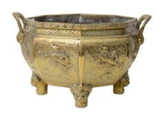 A large late 19th century Chinese polished bronze octagonal jardiniere