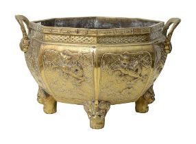 A large late 19th century Chinese polished bronze octagonal jardiniere