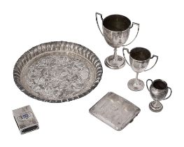 An Indian colonial silver tray and other silver