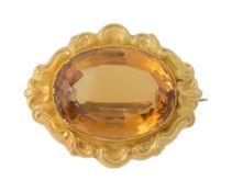 An early/ mid Victorian citrine and yellow gold brooch
