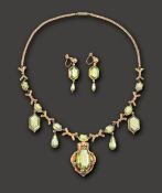 A mid Victorian peridot and yellow gold demi parure