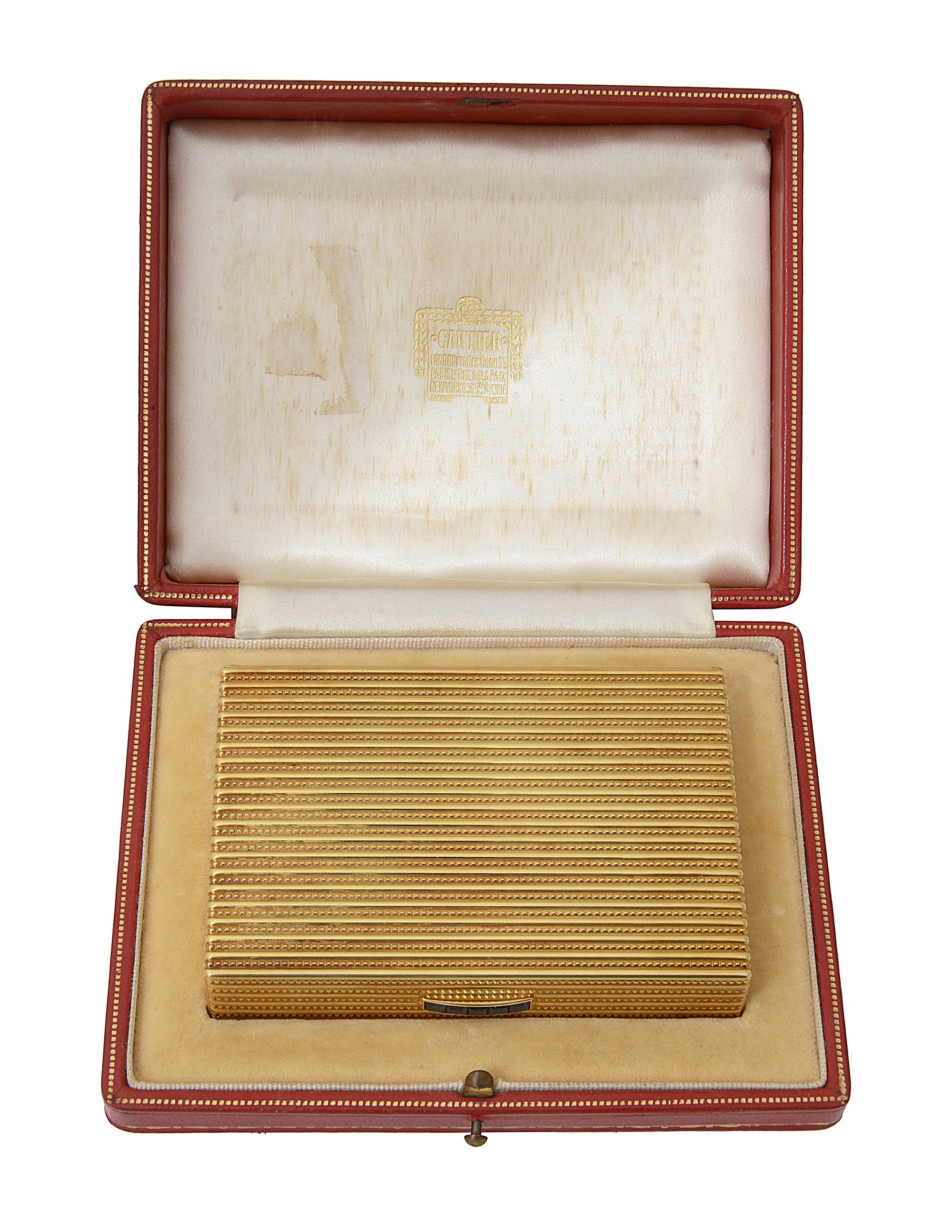 An 18ct gold and sapphire Cartier cigarette case in fitted case - Image 2 of 5