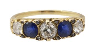 An Edwardian diamond and sapphire five stone ring