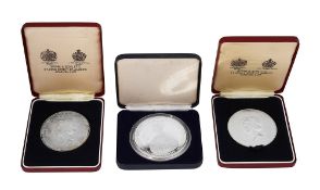 Commemorative Jamaica 1979 $25 silver proof coin and two 1977 silver medals