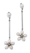 A pair of seed pearl and diamond ear pendants