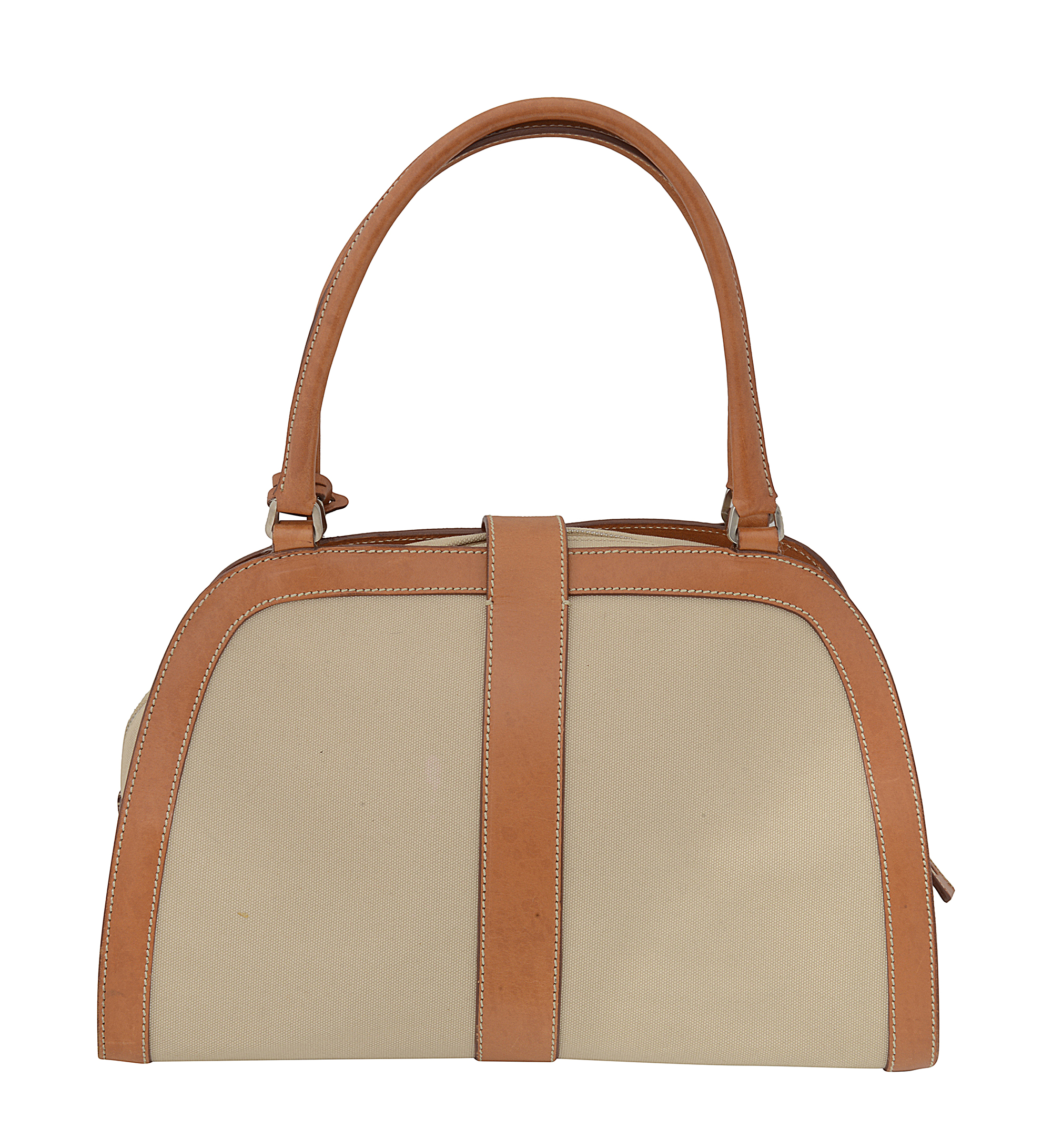 A Prada light beige canvas and tan leather handbag - Image 2 of 2