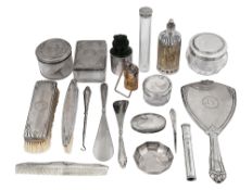A German .800 silver Jugenstil five piece dressing table set and other items